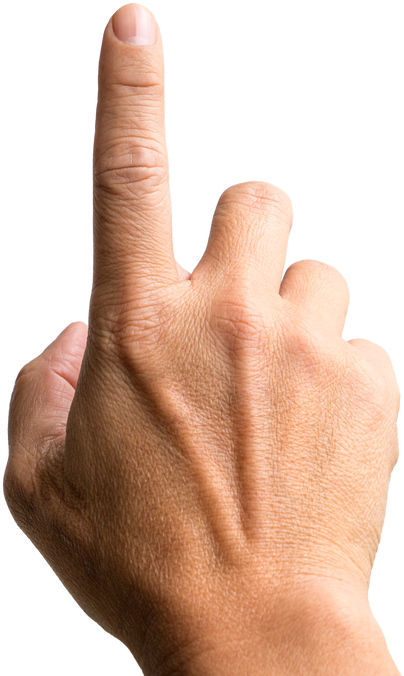 Male hand with index finger pointing up.